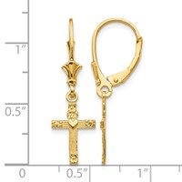 14K Yellow Gold Cross Earrings with Heart Dangle Leverback view 4