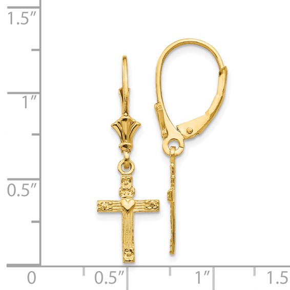 Gold Cross Leverback Earrings