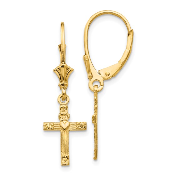 Gold Cross Leverback Earrings