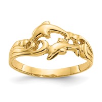 14K Double Dolphins with Waves Ring view 1