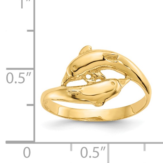 14K Double Dolphins Bypass Ring