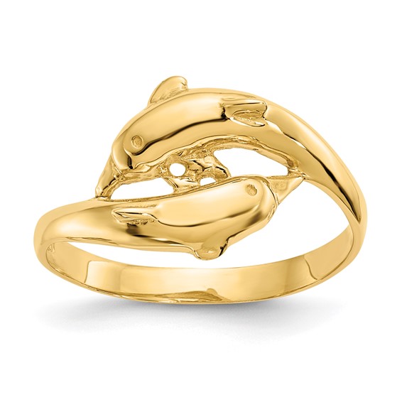 14K Double Dolphins Bypass Ring