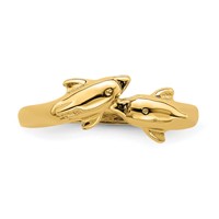 14K Yellow Gold Dolphin Kissing Dolphin Ring view 5