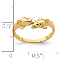 14K Yellow Gold Dolphin Kissing Dolphin Ring view 3