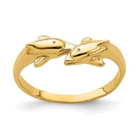 14K Yellow Gold Dolphin Kissing Dolphin Ring view 1