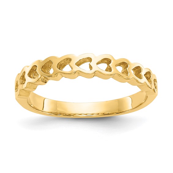 14k Polished Chain Hearts Ring
