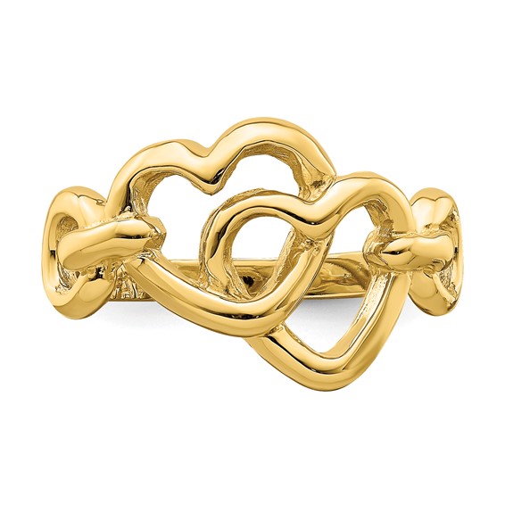 14K Double Cut-out Linked Hearts Ring