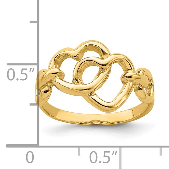 14K Double Cut-out Linked Hearts Ring