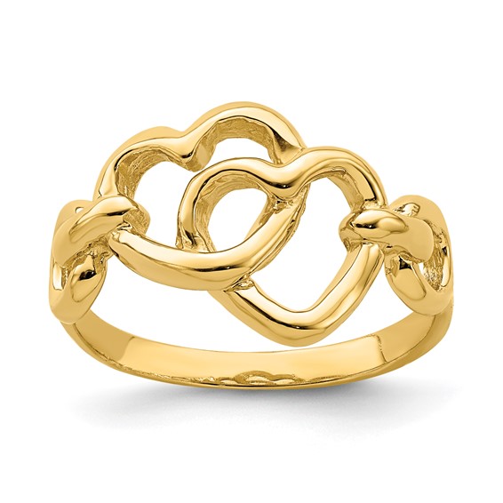 14K Double Cut-out Linked Hearts Ring