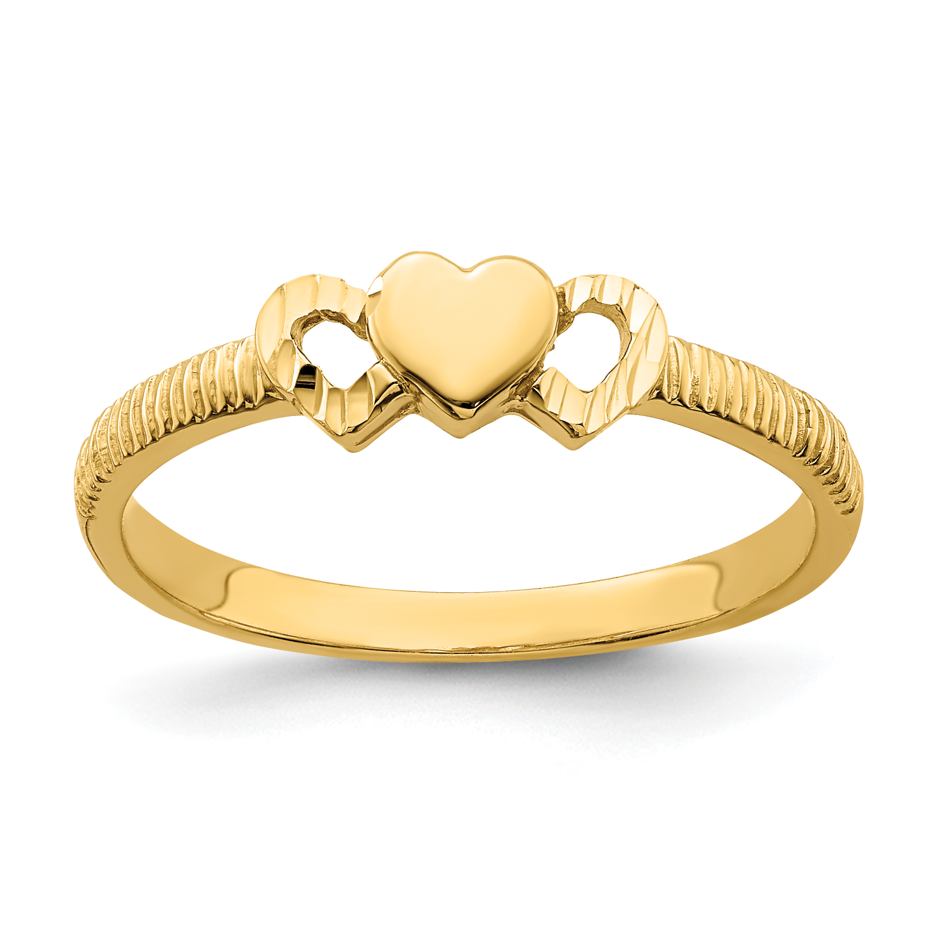 14K Solid Heart with Diamond-cut Hearts Ring (K4573)