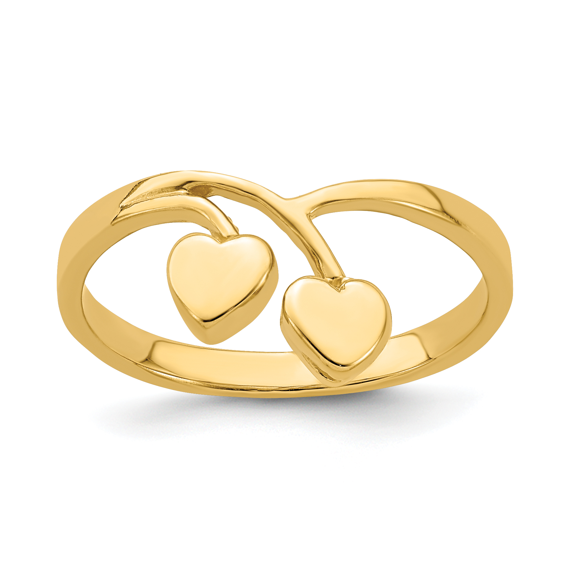 14K Double Heart Drop V Ring (K4576)