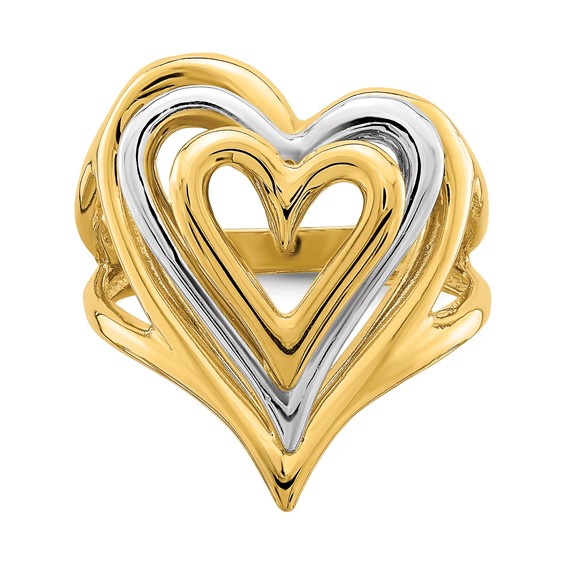 14K Two-tone Triple Stacked Heart Ring