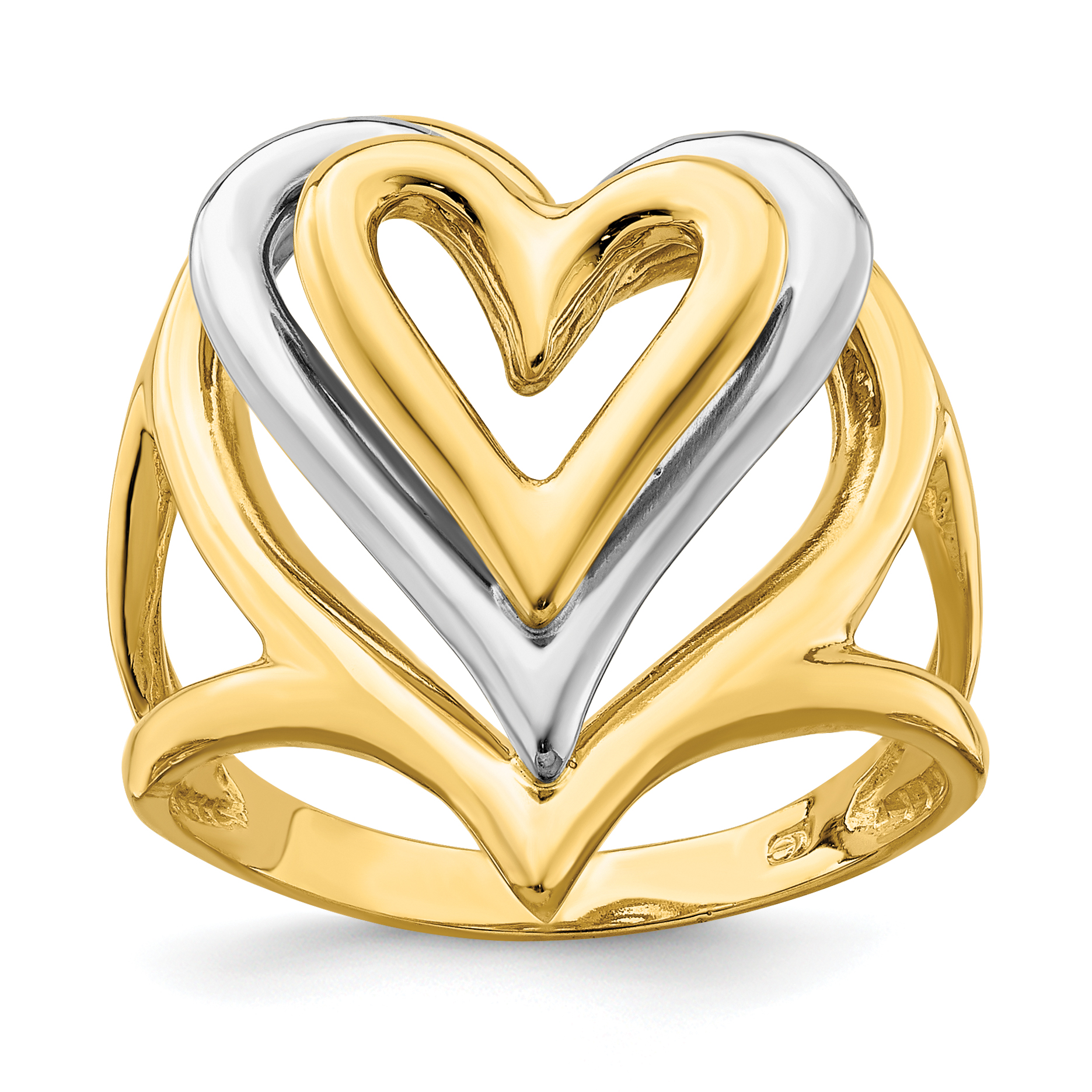 14K Two-tone Triple Stacked Heart Ring (K4579)