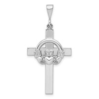 14K White Gold Claddagh Cross Pendant view 1
