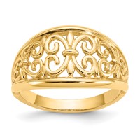 14K Yellow Gold Fleur-De-Lis Tapered Filigree Ring view 1