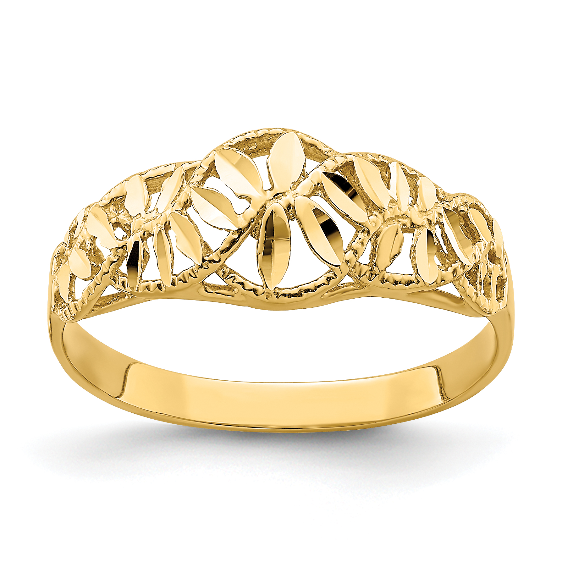 14K Diamond-cut Cut-Out Vine and Leaf Design Dome Ring (K4610)