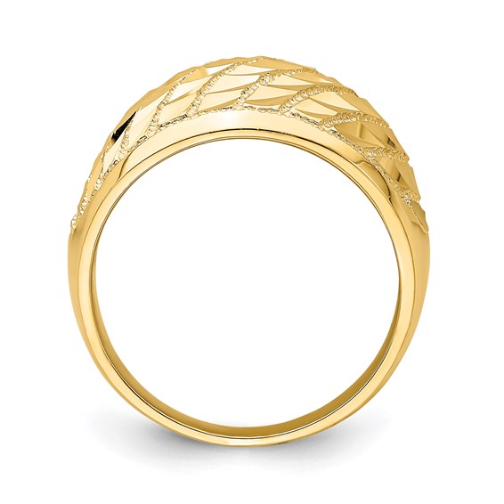 14K Diamond-cut Lattice Pattern Dome Ring