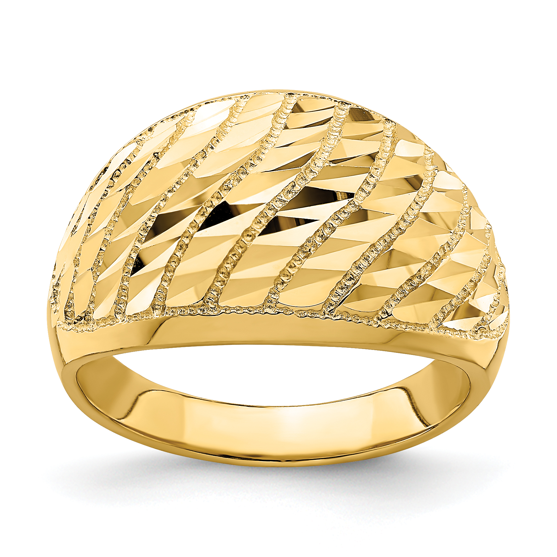 14K Diamond-cut Lattice Pattern Dome Ring (K4611)