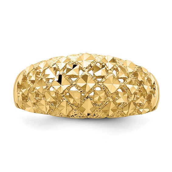 14K Diamond-cut Mini Diamond Pattern Dome Ring