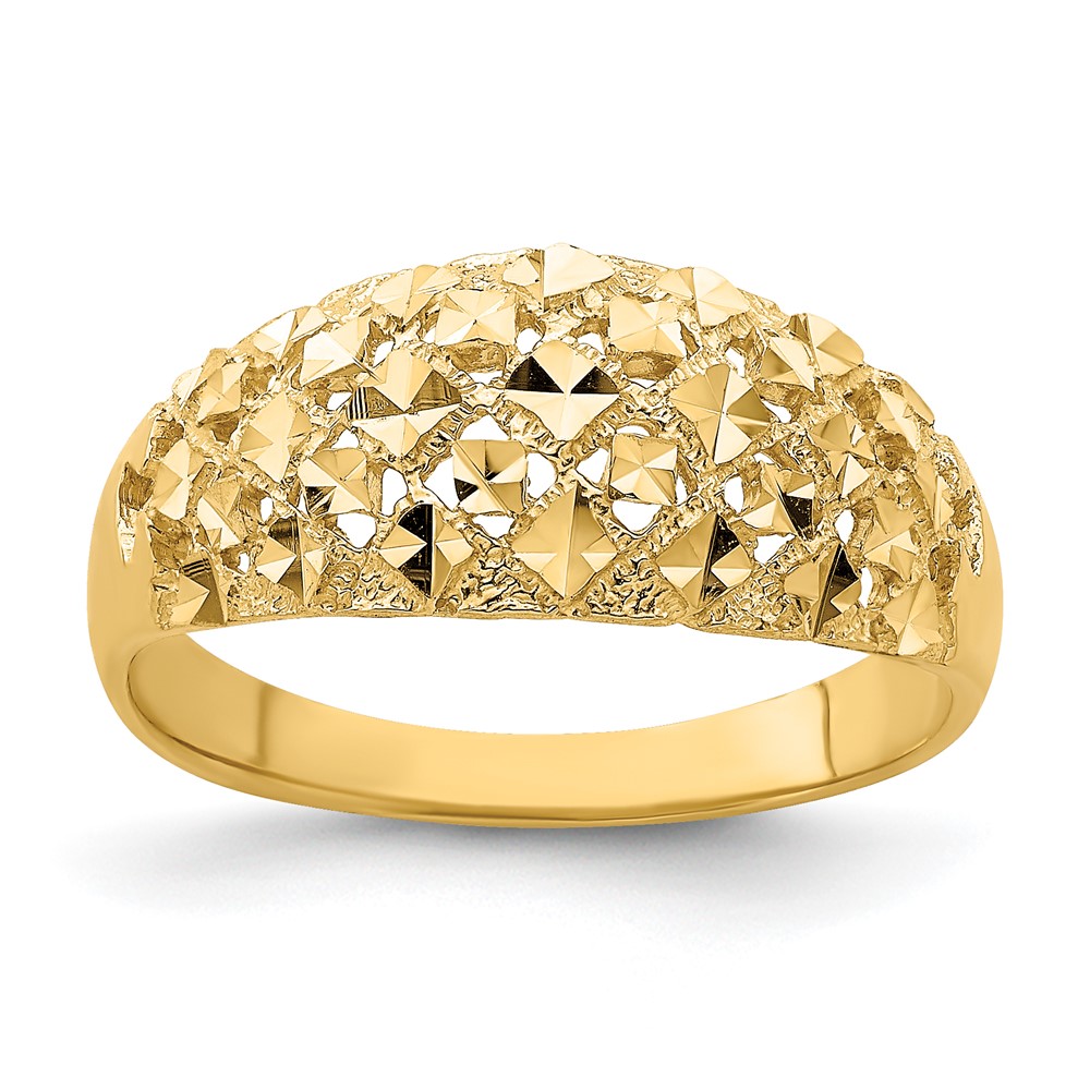 14K Diamond-cut Mini Diamond Pattern Dome Ring