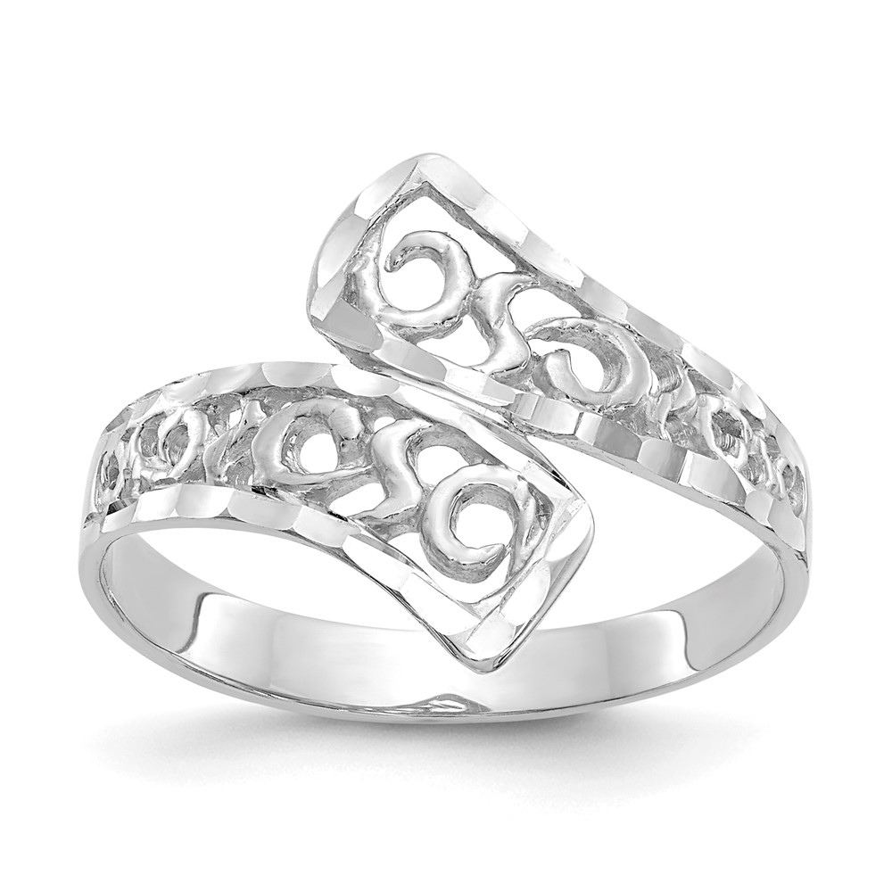 14K White Gold By-pass Lace Diamond-cut Ring