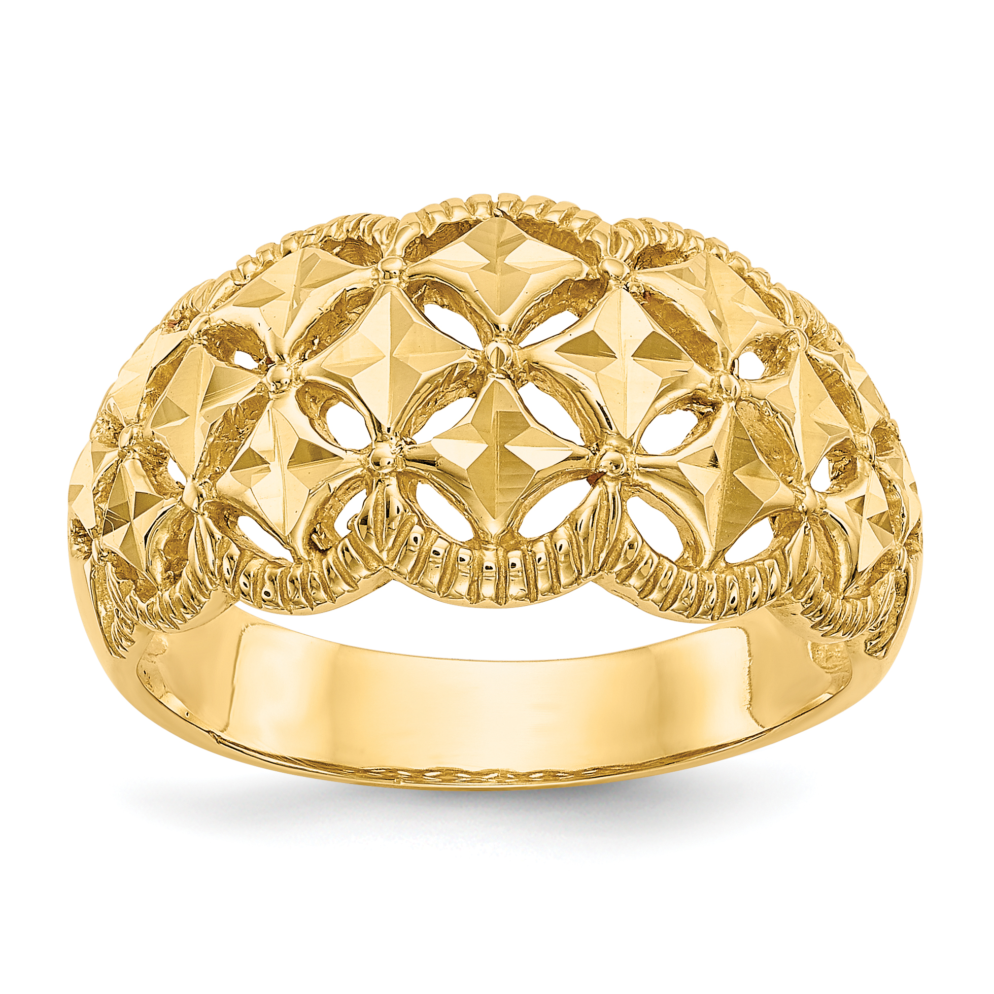 14K Diamond-cut Scalloped Edge Pattern Dome Ring (K4620)