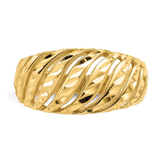 14K Open Slash Diamond-cut Dome Ring