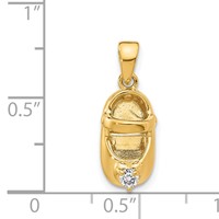 14K Yellow Gold 3-D April Clear Synthetic Stone Engravable Baby Shoe Charm view 4