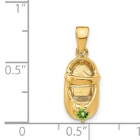 14K Yellow Gold 3-D August Green Synthetic Stone Engravable Baby Shoe Charm view 4