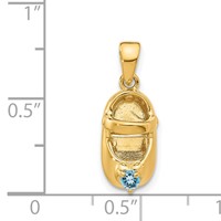 14K Yellow Gold 3-D December Blue Synthetic Stone Engravable Baby Shoe Charm view 4