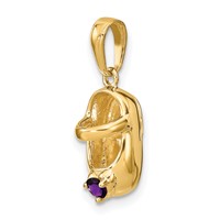14K Yellow Gold 3-D February Purple Synthetic Stone Engravable Baby Shoe Charm view 5