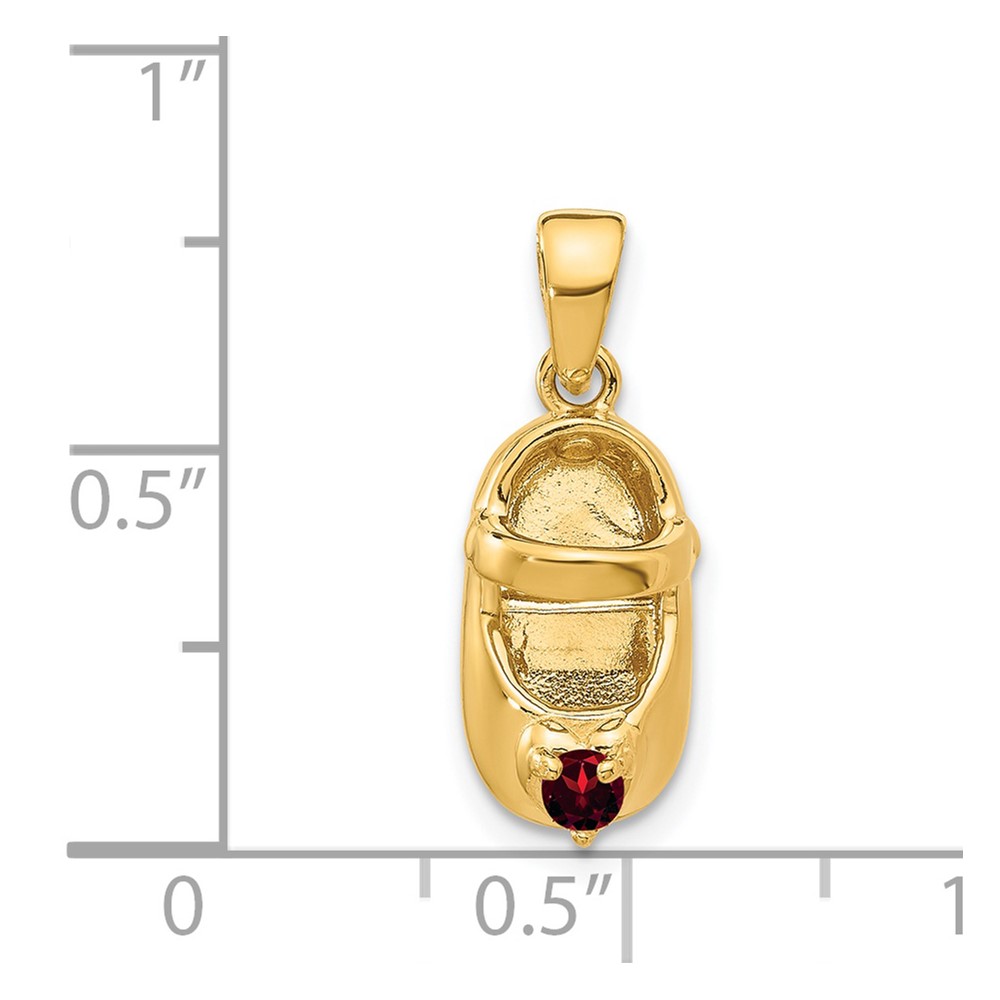 14k 3-D January Engraveable Red Synthetic Stone Baby Shoe Charm (K4652JAN)