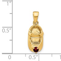14K Yellow Gold 3-D January Red Synthetic Stone Engravable Baby Shoe Charm view 4