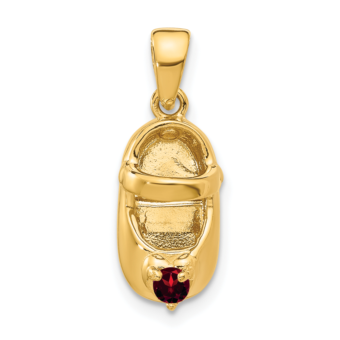 14k 3-D January Engraveable Red Synthetic Stone Baby Shoe Charm (K4652JAN)