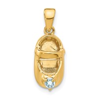 14K Yellow Gold 3-D March Light Blue Synthetic Stone Engravable Baby Shoe Charm view 1