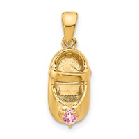 14K 3-D October Pink Synthetic Stone Engravable Shoe Charm view 1