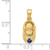 14K Yellow Gold 3-D September Blue Synthetic Stone Engravable Baby Shoe Charm view 4