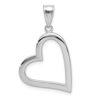 14K White Gold Polished Hollow Heart Pendant view 1