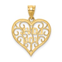 14K and White Rhodium Filigree Love You Heart Pendant view 4