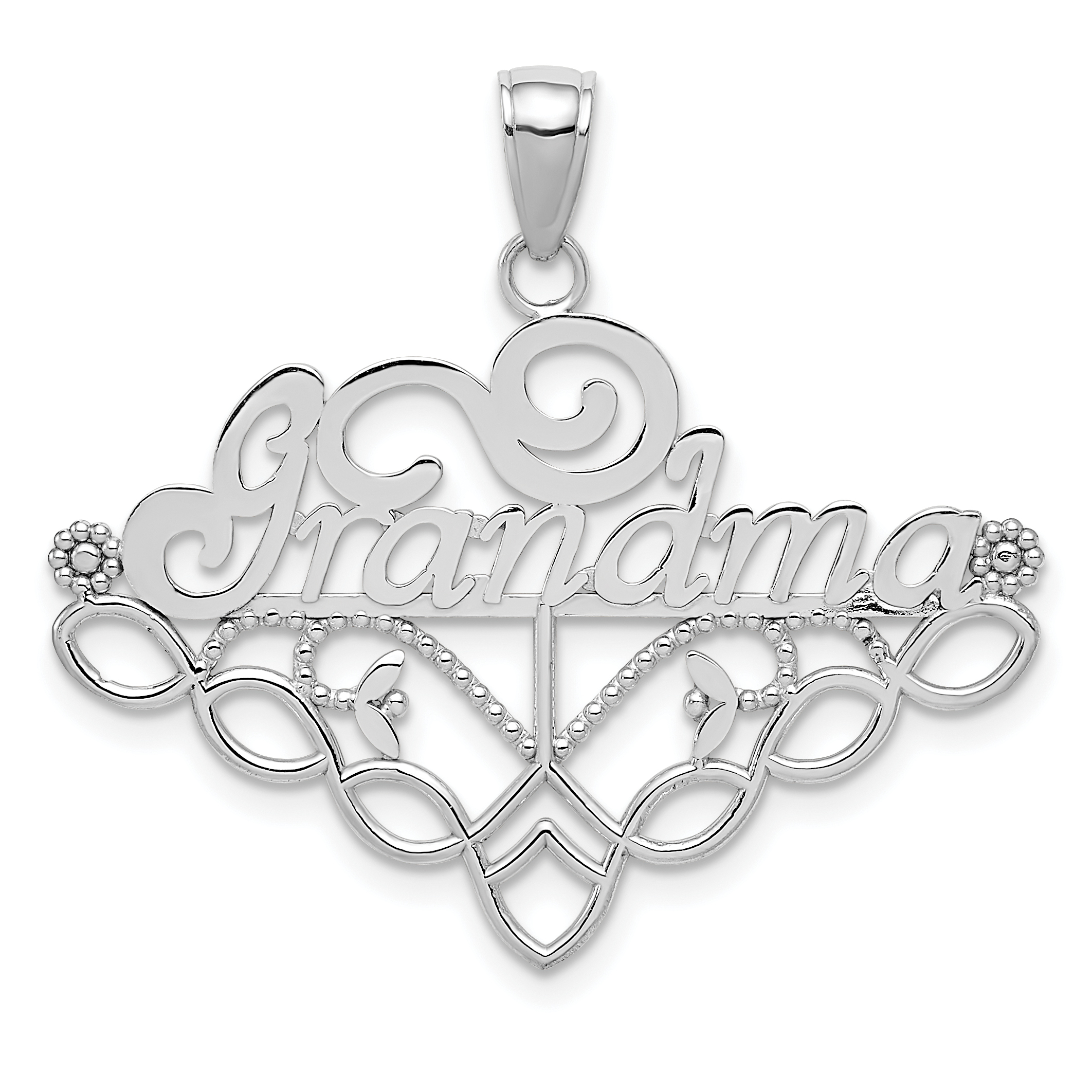 14k White Gold GRANDMA Birthstone Charm Holder Pendant (K4723W)