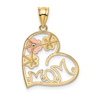 14K Tricolor Mom and Flowers Heart Pendant view 3