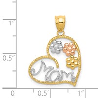 14K Tricolor Mom and Flowers Heart Pendant view 4