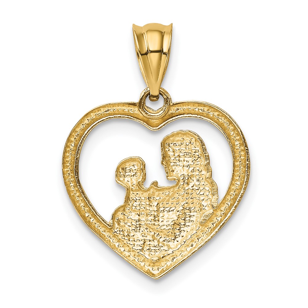 14k Polished and Satin Mom/Baby Heart Charm (K4753)