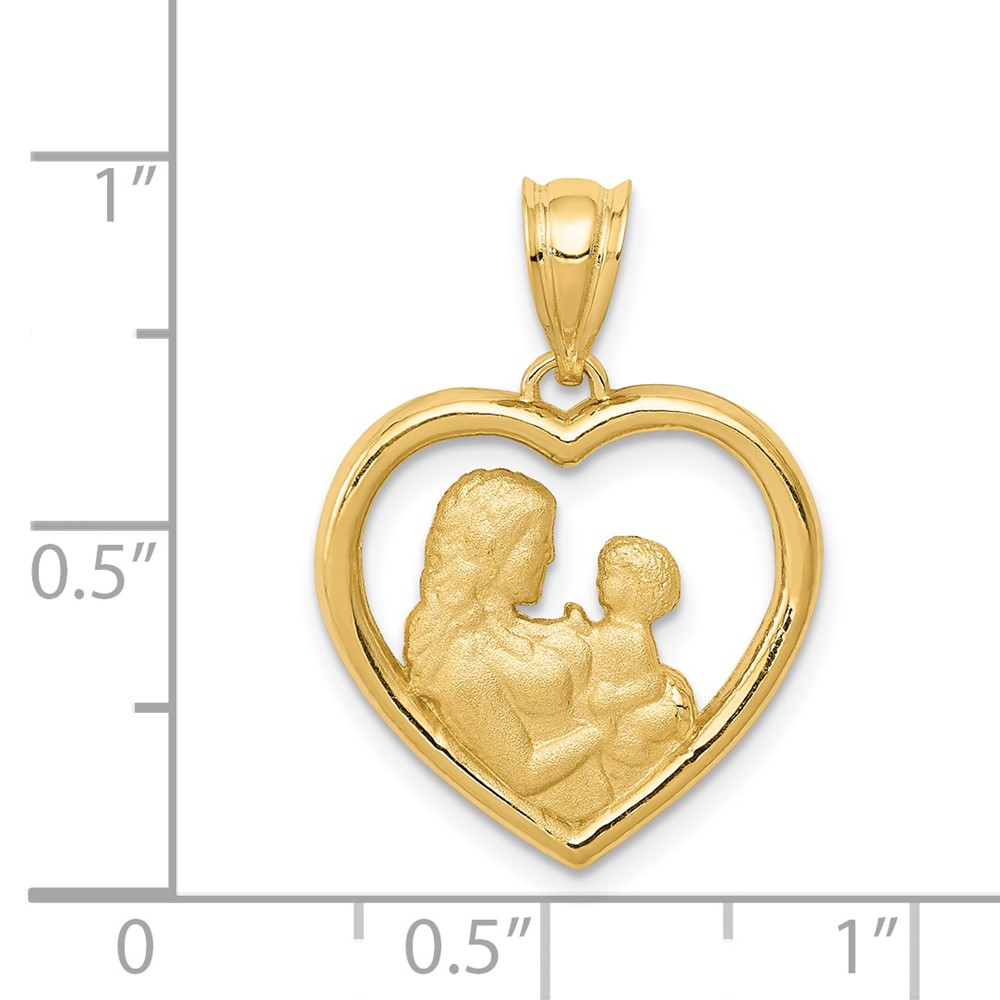 14k Polished and Satin Mom/Baby Heart Charm (K4753)