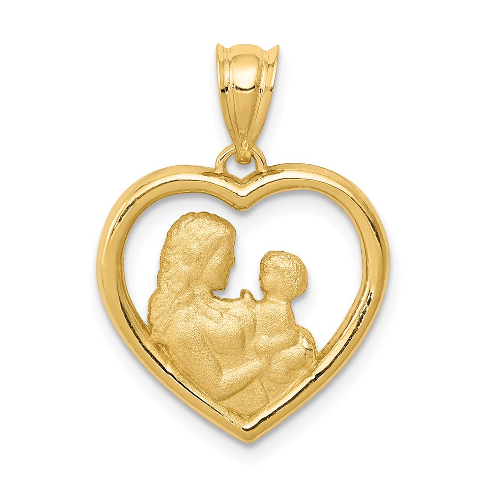 14k Polished and Satin Mom/Baby Heart Charm (K4753)