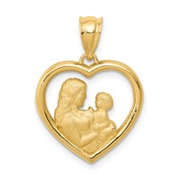 14K Yellow Gold Polished and Satin Mom and Baby Heart Charm view 1