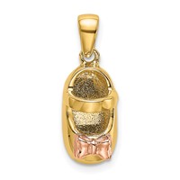 14K 3-D Two-tone Baby Shoe Charm with Bow view 1