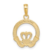 14K Yellow Gold Flat-Backed Friendship Love Loyalty Claddagh Pendant view 4