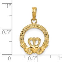 14K Yellow Gold Flat-Backed Friendship Love Loyalty Claddagh Pendant view 3