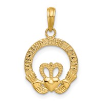 14K Yellow Gold Flat-Backed Friendship Love Loyalty Claddagh Pendant view 1